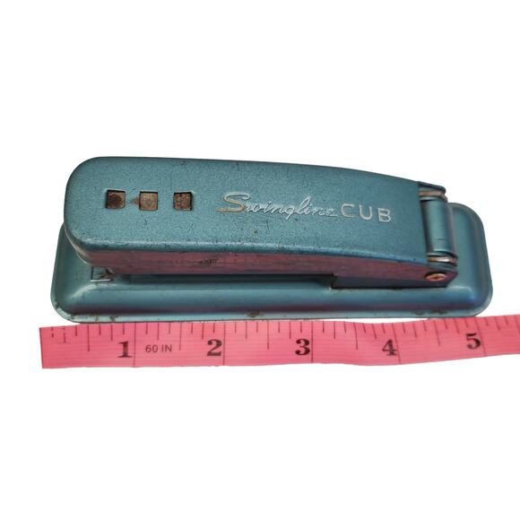 Vintage SWINGLINE CUB Teal Green Desktop Stapler Made in USA - Picture 10 of 12